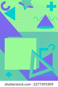 Minimal geometric pastel color poster, banner design. Vintage Purple, Blue and Turquoise Graphic shapes template. Abstract geometrical retro elements theme cover.