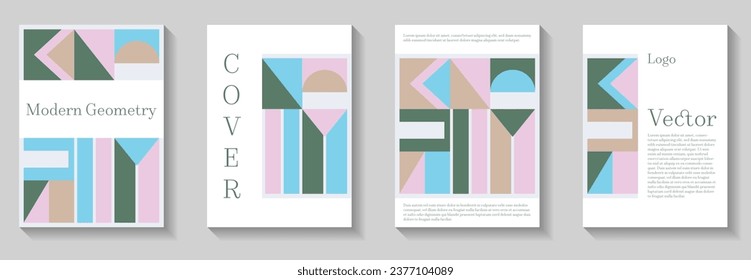 Minimal geometric pattern background covers set. Geometry grid pattern banner templates. Modern bauhaus pattern backgrounds collection. Mural patterns bundle. Magazine front pages.