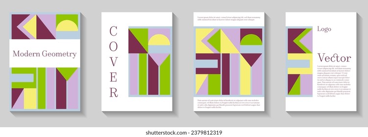 Mínima cobertura de fondo de patrón geométrico. Resumen de círculo, triángulo y líneas de regadío arte. Colección moderna de patrones de bauhaus. Composición de patrones murales. Impresiones creativas de colores.