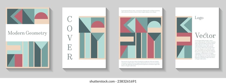 Minimal geometric pattern background covers set. Abstract shapes composition minimalist templates. Bauhaus swiss booklet covers. Annual corporate reports. Company identity brochures.