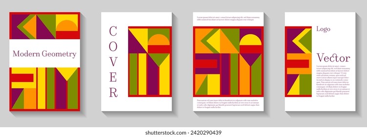 Mínima cobertura de fondo de patrón geométrico. Resumen de arte de círculo, triángulo y líneas de relieve. Colección de fondo de patrones de bauhaus de moda. Afiches de color neo geo. Portadas de libros antiguos.