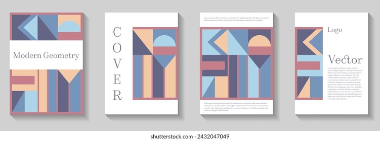 Minimal geometric pattern background covers set. Abstract shapes composition minimalist templates. Catalog leaflet contemporary composition. Premium mockups. Corporate report covers.