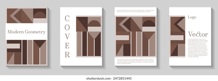 Minimal geometric pattern background covers set. Geometry grid pattern banner templates. Bauhaus swiss booklet covers. Premium mockups. Creative colorful prints.
