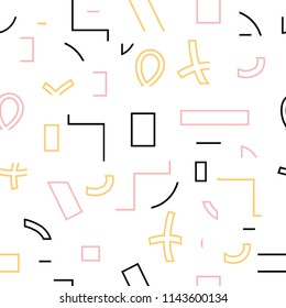 Minimal geometric pattern with black, orange and pink color. Form a geometric shape. Memphis style.