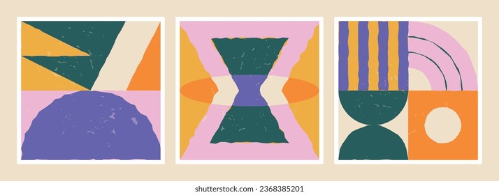 Minimal geometric pattern set with abstract and primitive shapes, Bauhaus and Mid-century modern inspired