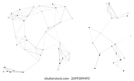 Minimal geometric polygonal connection network with black dots and lines, abstract technology communication structure, modern science visualization design background vector illustration