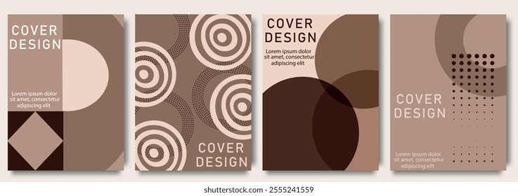 Minimal geometric poster set with abstract shapes in earthy tones and modern typography design. Minimalist vector graphics, and modern color.Design for ads, branding, banner, cover