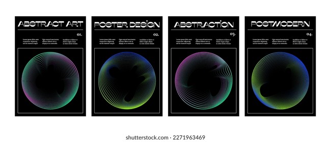 Minimal geometric poster set. Modern design with simple neon line circle forms in swiss bauhaus style. Vector art prints