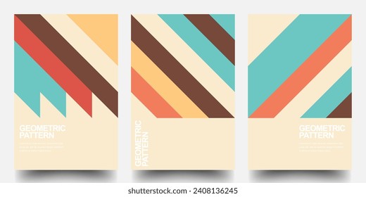 Minimal Geometric Posters Set. Colorful Patterns. Bauhaus And Swiss Pattern Background, Abstract Geometric Shape Design Vector Poster. Graphic Element for Fabric, Textile, Clothing. Eps10 vector.
