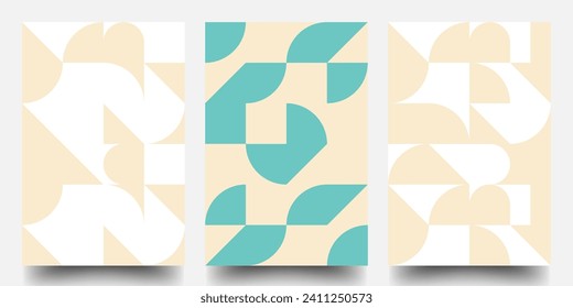Juego de pósters geométricos mínimos. Patrones Coloridos. Fondo De Patrón Bauhaus Y Suizo, Afiche Del Vector De Diseño De Forma Geométrica Resumen. Elemento gráfico para tela, textil, ropa. Vector Eps10.