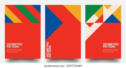 Minimal Geometric Posters Set. Colorfull Patterns. Bauhaus And Swiss Pattern Background, Abstract Geometric Shape Design Vector Poster. Eps10 vector.