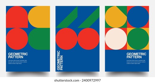 Juego de pósters geométricos mínimos. Patrones coloridos. Fondo De Patrón Bauhaus Y Suizo, Afiche Del Vector De Diseño De Forma Geométrica Resumen. Vector Eps10.