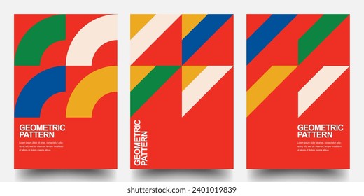 Minimal Geometric Posters Set. Colorfull Patterns. Bauhaus And Swiss Pattern Background, Abstract Geometric Shape Design Vector Poster. Eps10 vector.