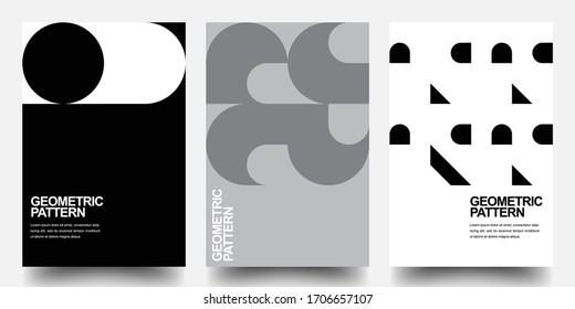 Minimal Geometric Posters Set. Monochrome Patterns. Bauhaus And Swiss Pattern Background, Abstract Geometric Shape Design Vector Poster. Eps10 vector.