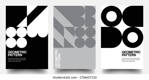 Minimal Geometric Posters Set. Monochrome Patterns. Bauhaus And Swiss Pattern Background, Abstract Geometric Shape Design Vector Poster. Eps10 vector.