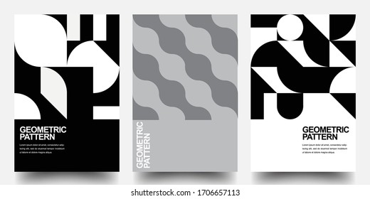 Minimal Geometric Posters Set. Monochrome Patterns. Bauhaus And Swiss Pattern Background, Abstract Geometric Shape Design Vector Poster. Eps10 vector.