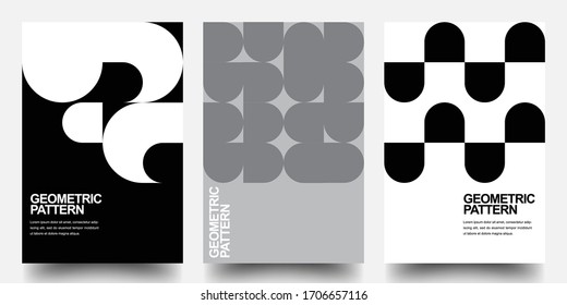 Minimal Geometric Posters Set. Monochrome Patterns. Bauhaus And Swiss Pattern Background, Abstract Geometric Shape Design Vector Poster. Eps10 vector.