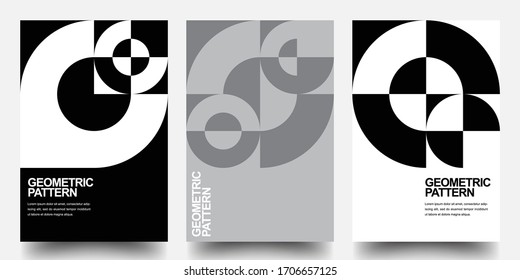 Minimal Geometric Posters Set. Monochrome Patterns. Bauhaus And Swiss Pattern Background, Abstract Geometric Shape Design Vector Poster. Eps10 vector.