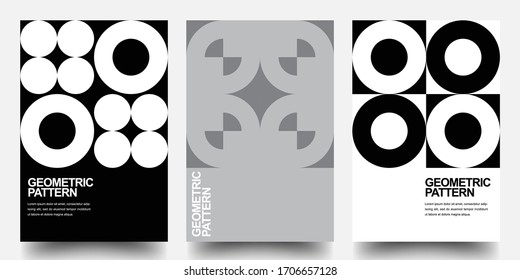 Minimal Geometric Posters Set. Monochrome Patterns. Bauhaus And Swiss Pattern Background, Abstract Geometric Shape Design Vector Poster. Eps10 vector.