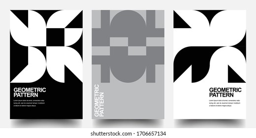 Minimal Geometric Posters Set. Monochrome Patterns. Bauhaus And Swiss Pattern Background, Abstract Geometric Shape Design Vector Poster. Eps10 vector.