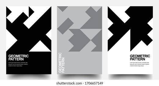 Minimal Geometric Posters Set. Monochrome Patterns. Bauhaus And Swiss Pattern Background, Abstract Geometric Shape Design Vector Poster. Eps10 vector.