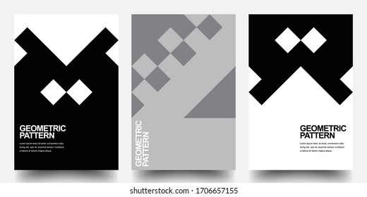 Minimal Geometric Posters Set. Monochrome Patterns. Bauhaus And Swiss Pattern Background, Abstract Geometric Shape Design Vector Poster. Eps10 vector.