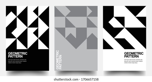 Minimal Geometric Posters Set. Monochrome Patterns. Bauhaus And Swiss Pattern Background, Abstract Geometric Shape Design Vector Poster. Eps10 vector.