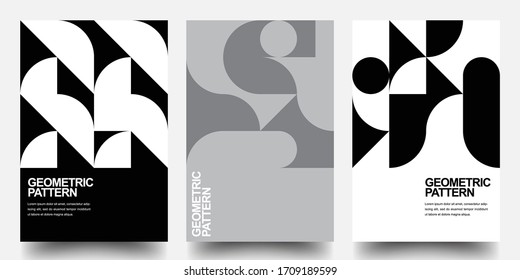 Minimal Geometric Posters Set. Monochrome Patterns. Bauhaus And Swiss Pattern Background, Abstract Geometric Shape Design Vector Poster. Eps10 vector.