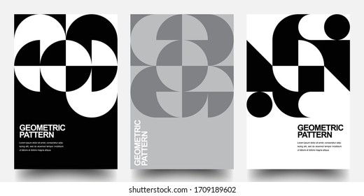 Minimal Geometric Posters Set. Monochrome Patterns. Bauhaus And Swiss Pattern Background, Abstract Geometric Shape Design Vector Poster. Eps10 vector.