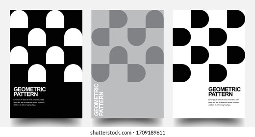 Minimal Geometric Posters Set. Monochrome Patterns. Bauhaus And Swiss Pattern Background, Abstract Geometric Shape Design Vector Poster. Eps10 vector.