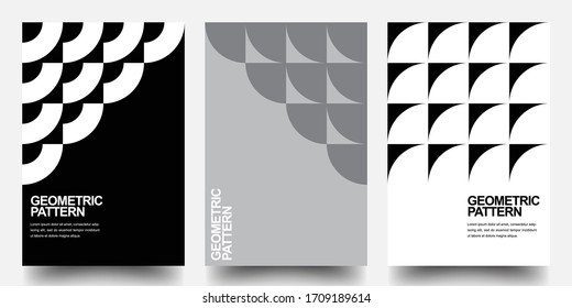 Minimal Geometric Posters Set. Monochrome Patterns. Bauhaus And Swiss Pattern Background, Abstract Geometric Shape Design Vector Poster. Eps10 vector.