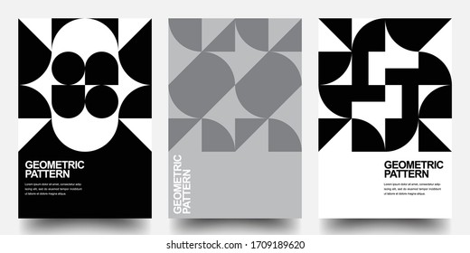 Minimal Geometric Posters Set. Monochrome Patterns. Bauhaus And Swiss Pattern Background, Abstract Geometric Shape Design Vector Poster. Eps10 vector.