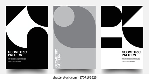 Minimal Geometric Posters Set. Monochrome Patterns. Bauhaus And Swiss Pattern Background, Abstract Geometric Shape Design Vector Poster. Eps10 vector.