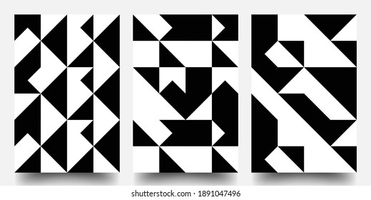 Minimal Geometric Posters Set. Monochrome Patterns. Bauhaus And Swiss Pattern Background, Abstract Geometric Shape Design Vector Poster. Eps10 vector.