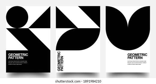 Minimal geometrische Poster-Set. Monochrome Muster. Bauhaus und Schweizer Musterhintergrund, abstraktes geometrisches Shape Design Vectorposter. EPS10-Vektor.