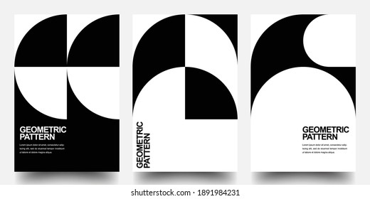 Minimal Geometric Posters Set. Monochrome Patterns. Bauhaus And Swiss Pattern Background, Abstract Geometric Shape Design Vector Poster. Eps10 vector.