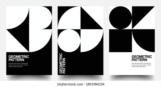 Minimal Geometric Posters Set. Monochrome Patterns. Bauhaus And Swiss Pattern Background, Abstract Geometric Shape Design Vector Poster. Eps10 vector.