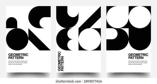 Minimal Geometric Posters Set. Monochrome Patterns. Bauhaus And Swiss Pattern Background, Abstract Geometric Shape Design Vector Poster. Eps10 vector.