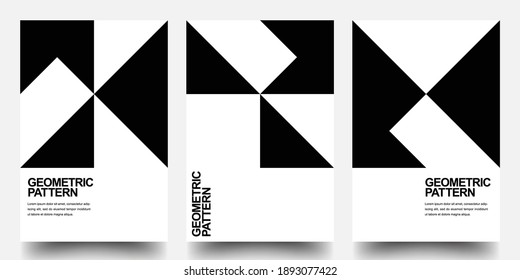 Minimal Geometric Posters Set. Monochrome Patterns. Bauhaus And Swiss Pattern Background, Abstract Geometric Shape Design Vector Poster. Eps10 vector.