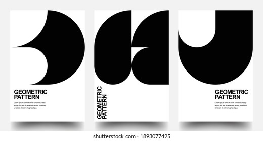 Minimal Geometric Posters Set. Monochrome Patterns. Bauhaus And Swiss Pattern Background, Abstract Geometric Shape Design Vector Poster. Eps10 vector.