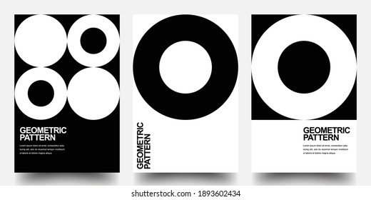 Minimal Geometric Posters Set. Monochrome Patterns. Bauhaus And Swiss Pattern Background, Abstract Geometric Shape Design Vector Poster. Eps10 vector.