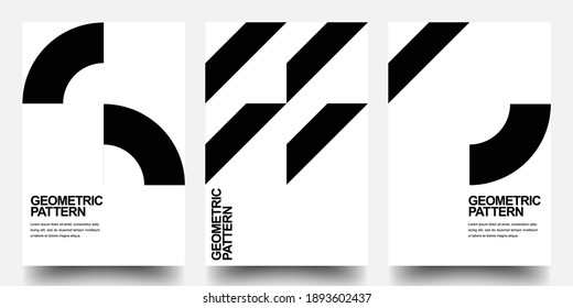 Minimal Geometric Posters Set. Monochrome Patterns. Bauhaus And Swiss Pattern Background, Abstract Geometric Shape Design Vector Poster. Eps10 vector.