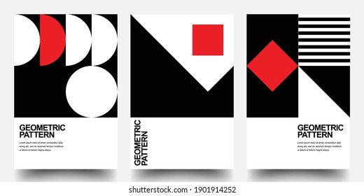 Minimal geometrische Poster-Set. Monochrome Muster. Bauhaus und Schweizer Musterhintergrund, abstraktes geometrisches Shape Design Vectorposter. EPS10-Vektor.