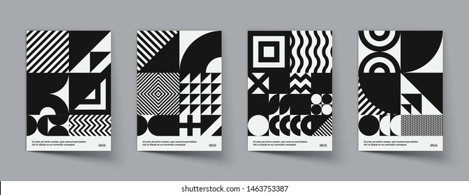 Minimal Geometric Posters Set. Trendy Design. Monochrome Patterns. Eps10 Vector.