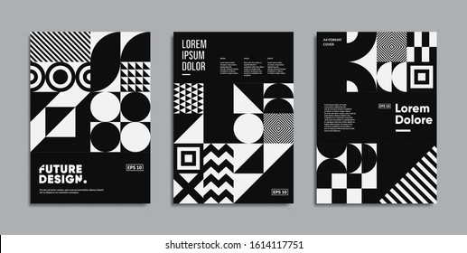 Minimal geometric posters set. Trendy design. Monochrome patterns. Eps10 vector.