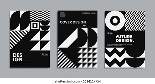 Minimal geometric posters set. Trendy design. Monochrome patterns. Eps10 vector.