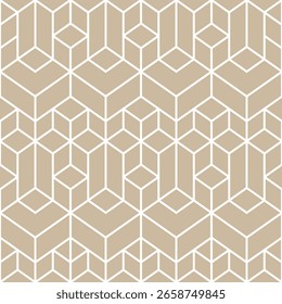 Minimal Geometric Seamless Pattern | Gold and White Rhombus Line Design for Wallpaper, Textile Background.