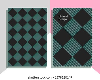 Minimal geometric set of posters, vector raphic design, gold and black gradient banner with rhombus, template for brochure