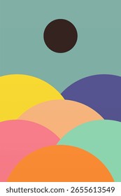 Formas geométricas mínimas com blocos de cores em negrito. Paisagem Geométrica Abstrata Impressões de Arte Moderna