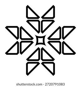 Esquema geométrico minimalista de la flecha afilada en negro. La variación del contorno del motivo geométrico de flecha afilada, que muestra líneas simétricas precisas y un elemento central en forma de estrella para un aspecto sofisticado. Perfecto para logos, iconos o proyectos digitales.